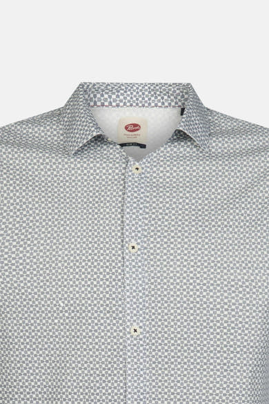 White long-sleeve shirt with blue geometric pattern by Felsch, slim fit, front view with button placket and collar detail