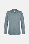 Blue long-sleeve shirt with geometric pattern by Fynch-Hatton, front view, button-down collar, textured fabric
