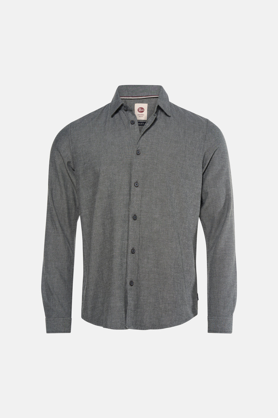 Green long-sleeve shirt by Rirch, textured fabric, button-down front, classic collar, front view