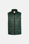 Green quilted sleeveless bodywarmer by Fjällräven with front zipper and chest logo patch, front view