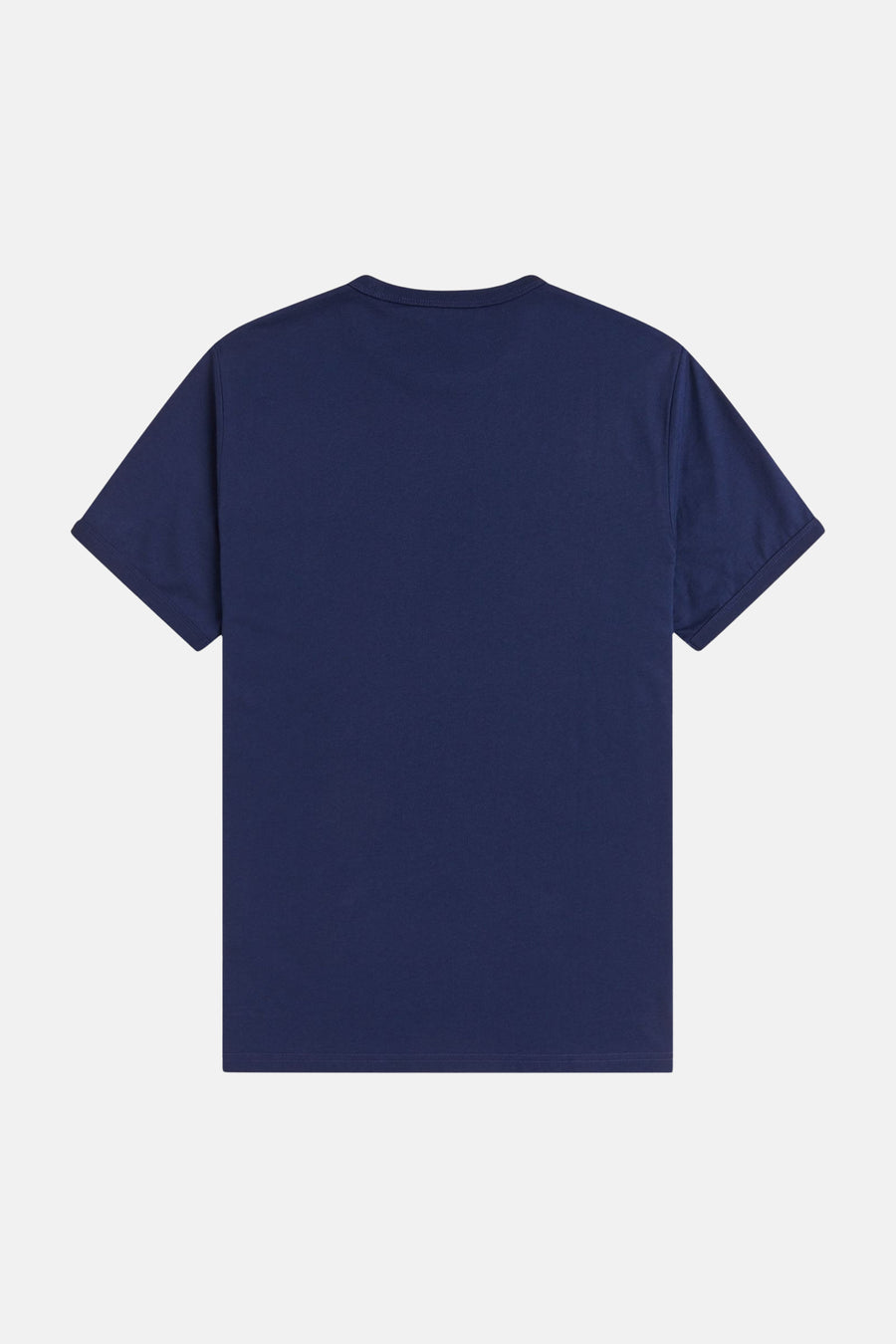 Blauwe T-shirt van FRED PERRY, achterkant, korte mouwen, geribbelde ronde hals.
