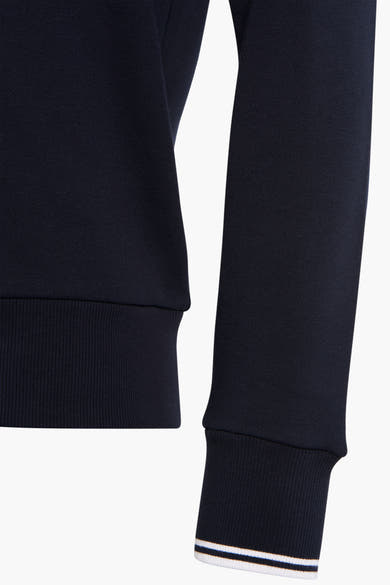 Blauwe sweater van FRED PERRY met lange mouwen en gestreepte geribde boorden.