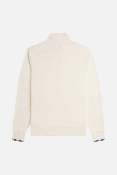 Ecru sweat met opstaande kraag van FRED PERRY, lange mouwen met gestreepte afwerking aan de manchetten, achterzijde.