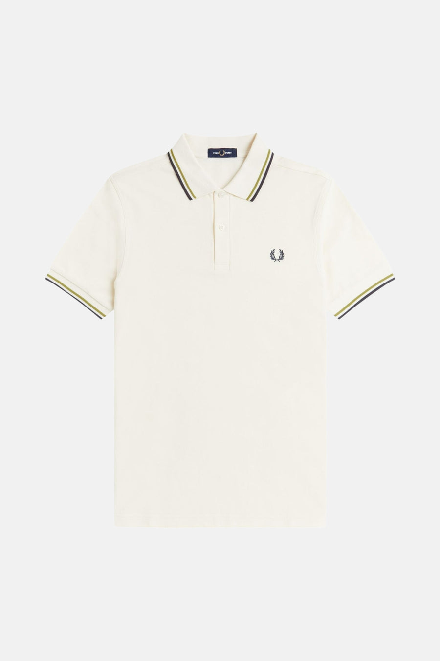 Polo écru de FRED PERRY, avec rayures contrastées au col et aux manches, et logo brodé.
