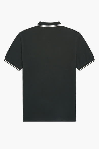 Polo vert par FRED PERRY avec des rayures blanches au col et aux manches, vue arrière.
