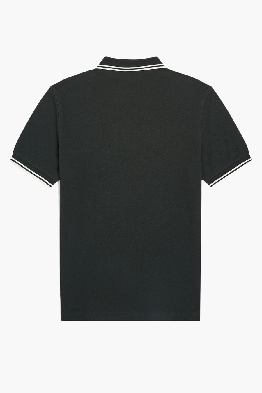 Polo vert par FRED PERRY avec des rayures blanches au col et aux manches, vue arrière.
