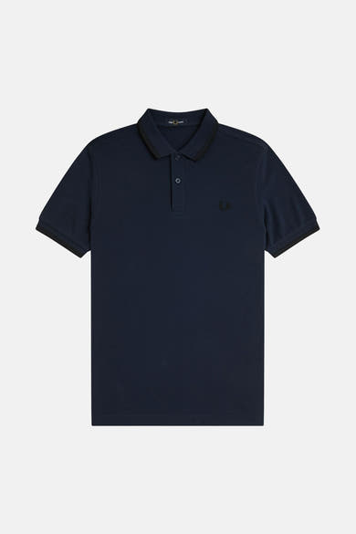 Polo blauw met korte mouwen van FRED PERRY met contrasterende col en randen, geborduurd logo.