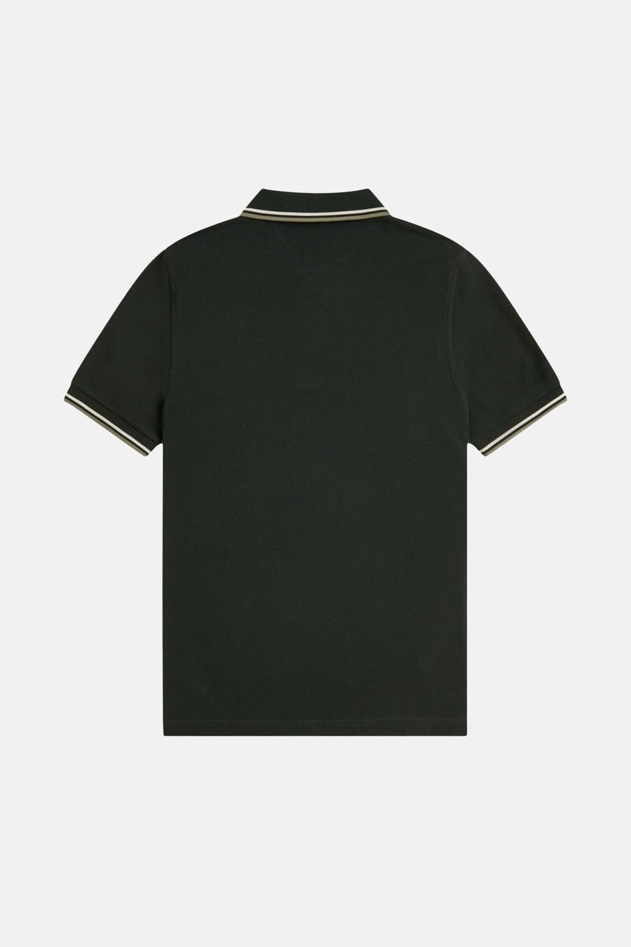 Polo à manches courtes vert de FRED PERRY, avec rayures contrastantes au col et aux manches, vue arrière.

