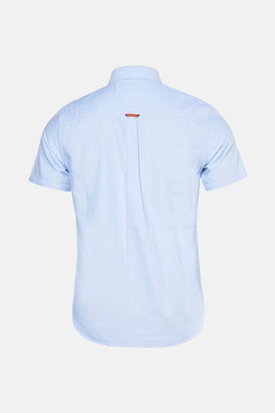 Blauwe blouse met korte mouwen van SUPERDRY, met een persvouw in het midden van de rug.