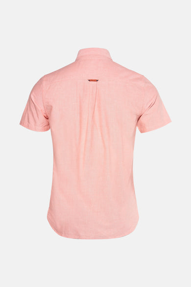 Rood shirt met korte mouwen van SUPERDRY, rugweergave, met logo-etiket op de bovenkant van de rug.