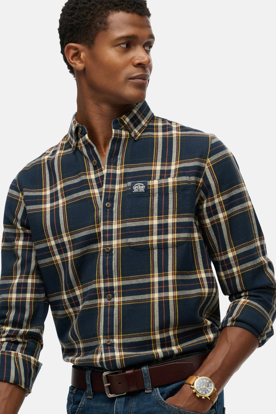 Chemise à manches longues multicolore de SUPERDRY, à carreaux avec poche de poitrine boutonnée.