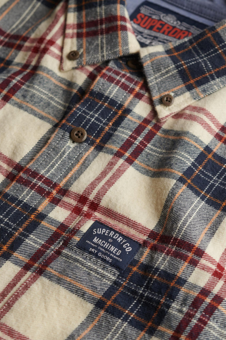 Multikleuren overhemd met lange mouwen van Superdry, geruit met bruine knopen en een logolabel.