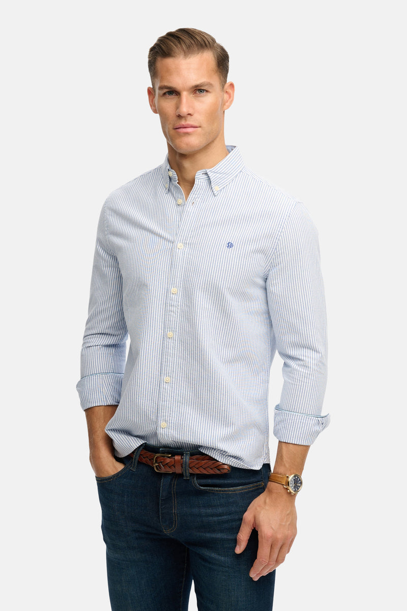 Blauwe gestreepte blouse met lange mouwen van Superdry met een button-down kraag.