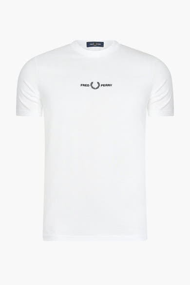 Wit T-shirt met korte mouwen van Fred Perry, versierd met het iconische logo van het merk in het zwart.