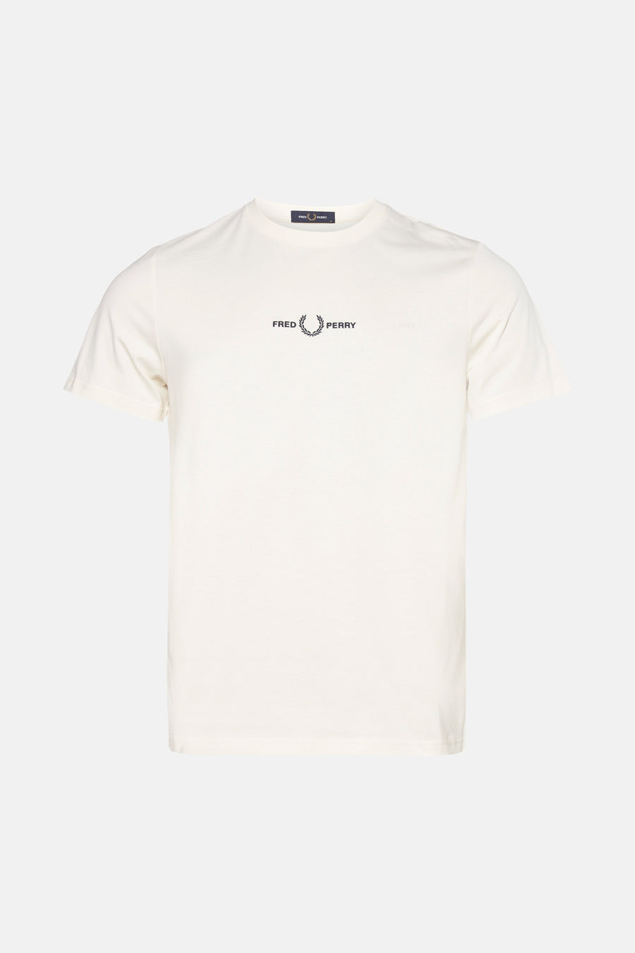 Ecru T-shirt met korte mouwen van Fred Perry, met geborduurd logo op de borst.