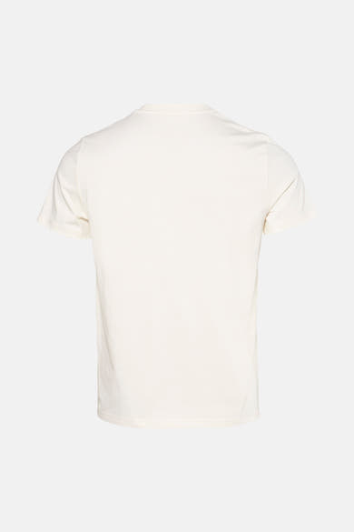 Ecru T-shirt met korte mouwen van FRED PERRY, achterkant, op een lichte effen achtergrond.