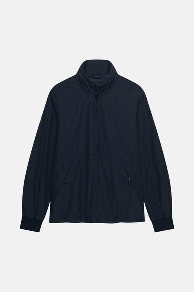 Veste de pluie bleu marine de SUPERDRY à col montant, fermeture éclair, poignets côtelés et poches zippées.