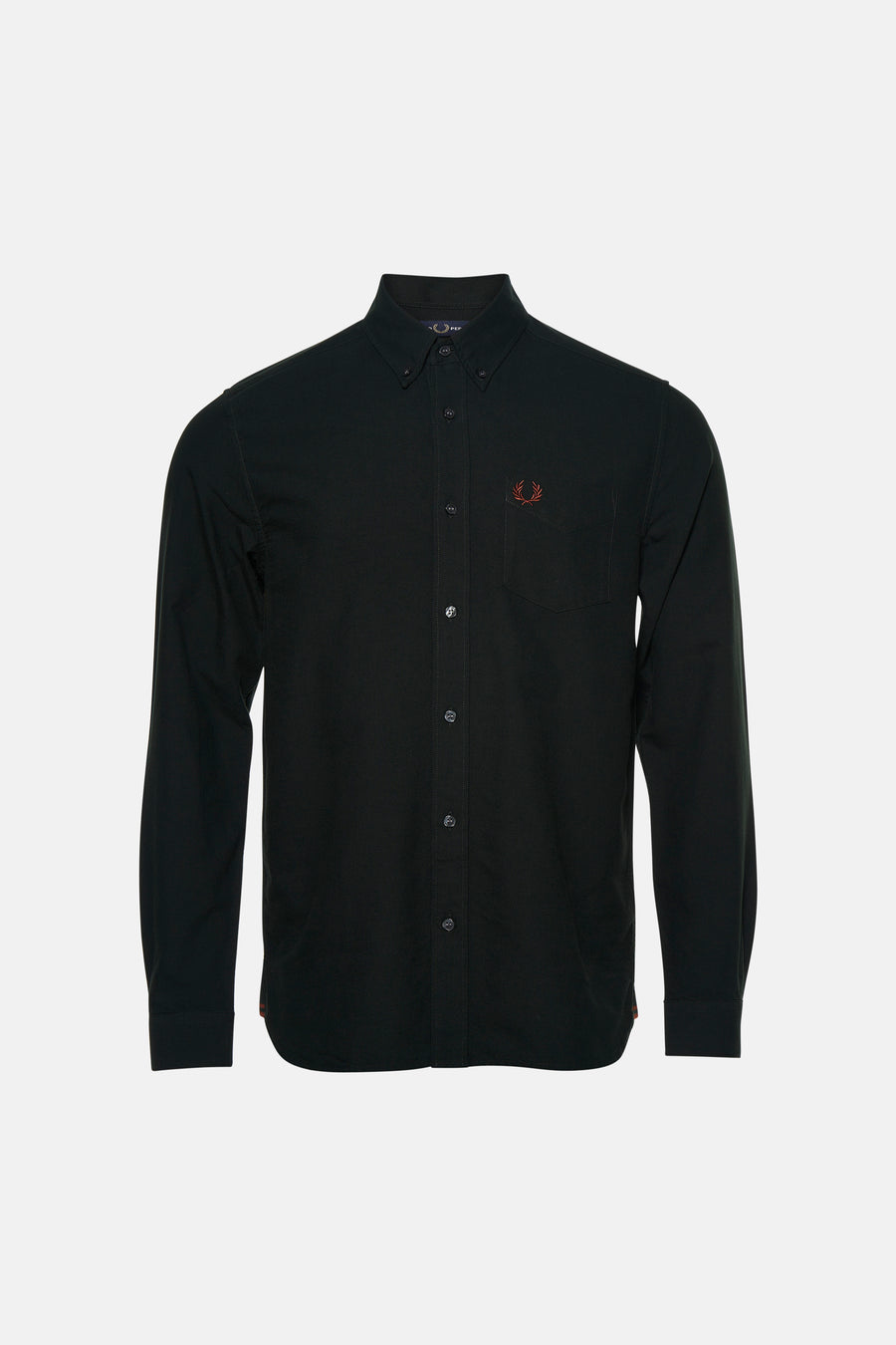 Chemise FRED PERRY à manches longues noire, à col boutonné et poche poitrine ornée du logo.