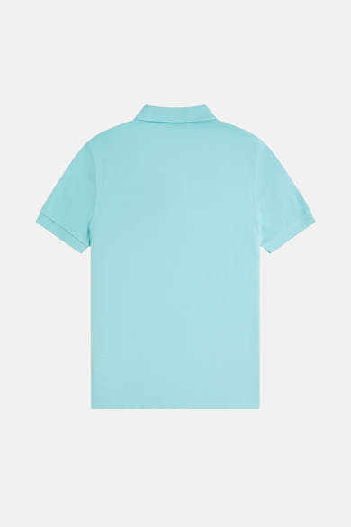 Turquoise poloshirt met korte mouwen van FRED PERRY, achterkant, textuurstof.