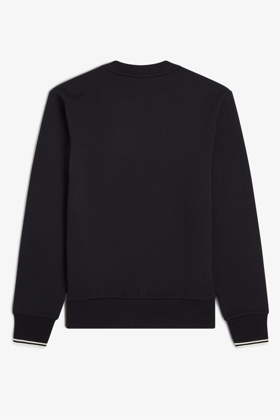Zwarte rondehals sweatshirt van Fred Perry, met witte gestreepte manchetten en geribde zoom.