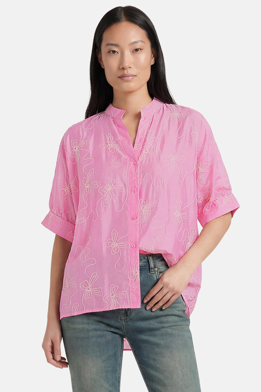 Blouse met korte mouwen - roze