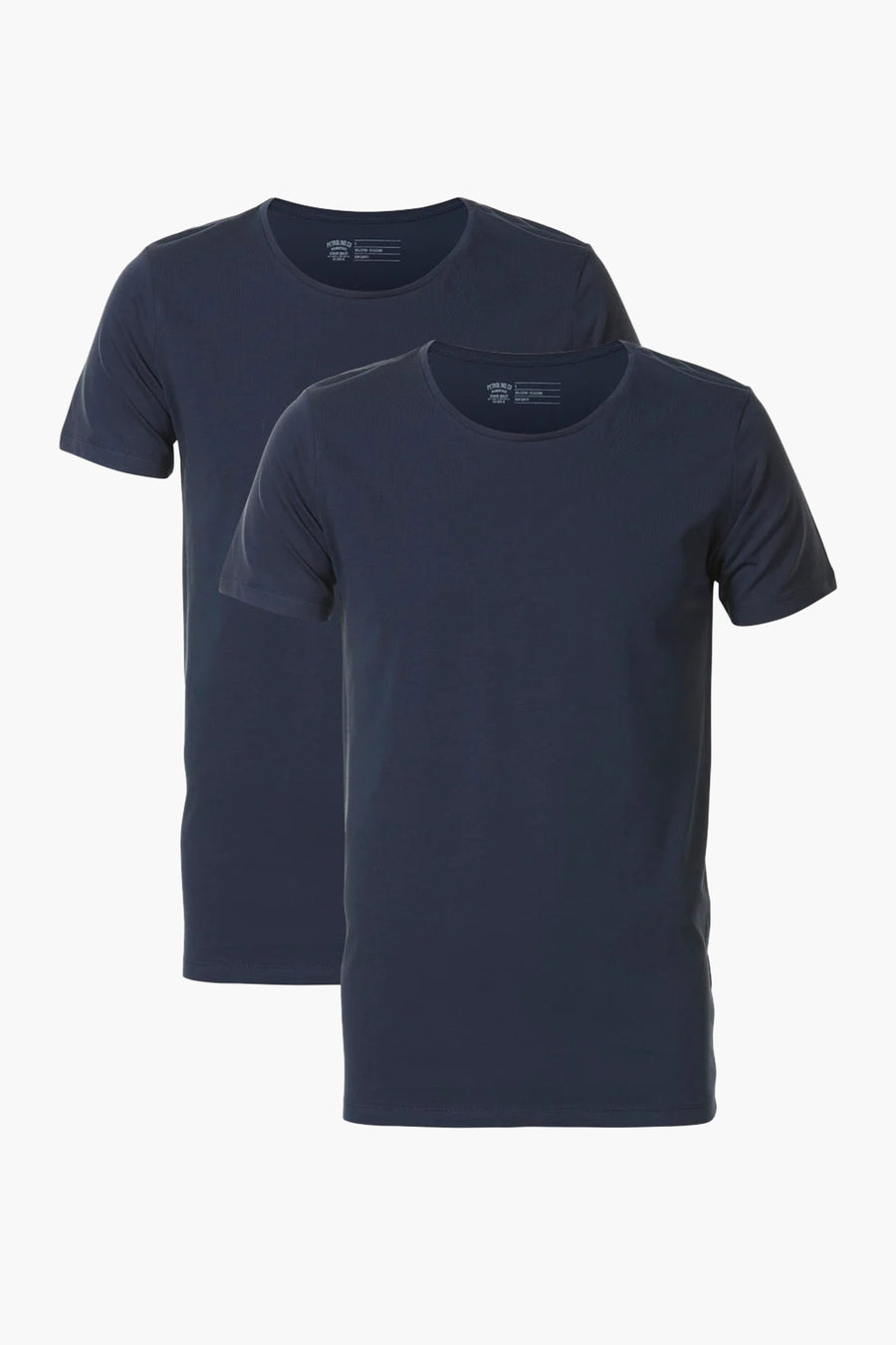 Set van twee marineblauwe T-shirts van Petrol Industries, korte mouwen en ronde hals.