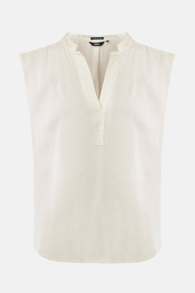 Beige mouwloos overhemd van MEXX, met een opstaande kraag en een gedeeltelijke knoopsluiting.