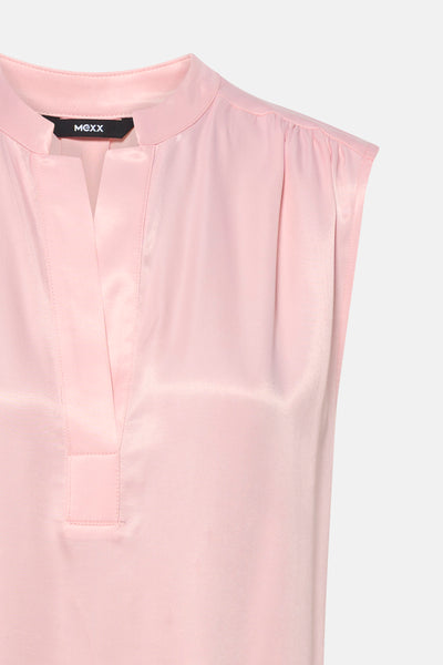 Roze mouwloos overhemd van MEXX met een opstaande kraag en een druppelvormige sluiting.