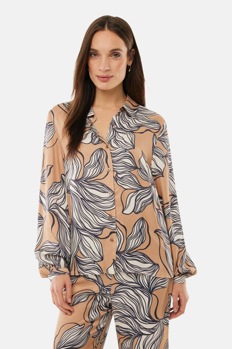 Multikleurig overhemd met lange mouwen van MEXX, met een abstract bloemenpatroon en bijpassende knopen.