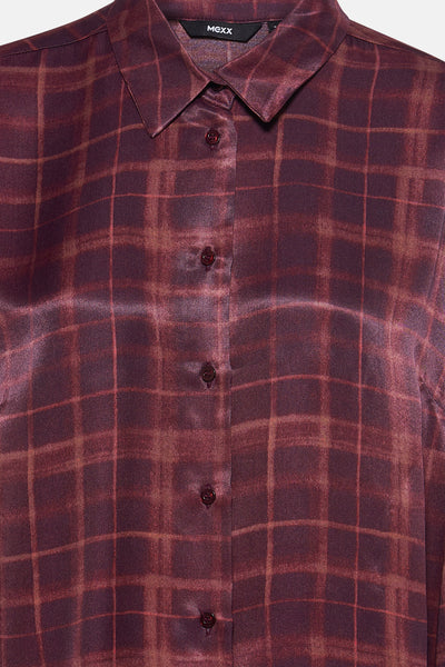 Bordeaux blouse met lange mouwen van MEXX, geruit met ton-sur-ton knopen.