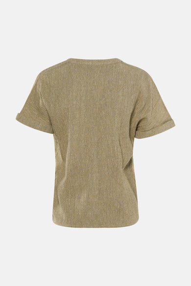 Gouden T-shirt van MEXX, relaxte pasvorm met een subtiele V-hals en fijne textuurdetails.