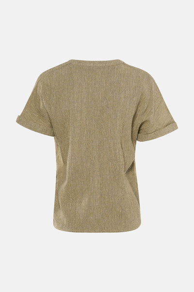 Gouden T-shirt van MEXX, relaxte pasvorm met een subtiele V-hals en fijne textuurdetails.