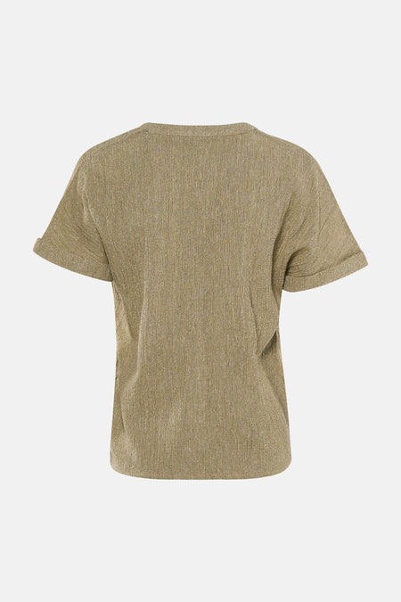 T-shirt doré de MEXX, texturé avec des manches courtes à revers, vue de dos.