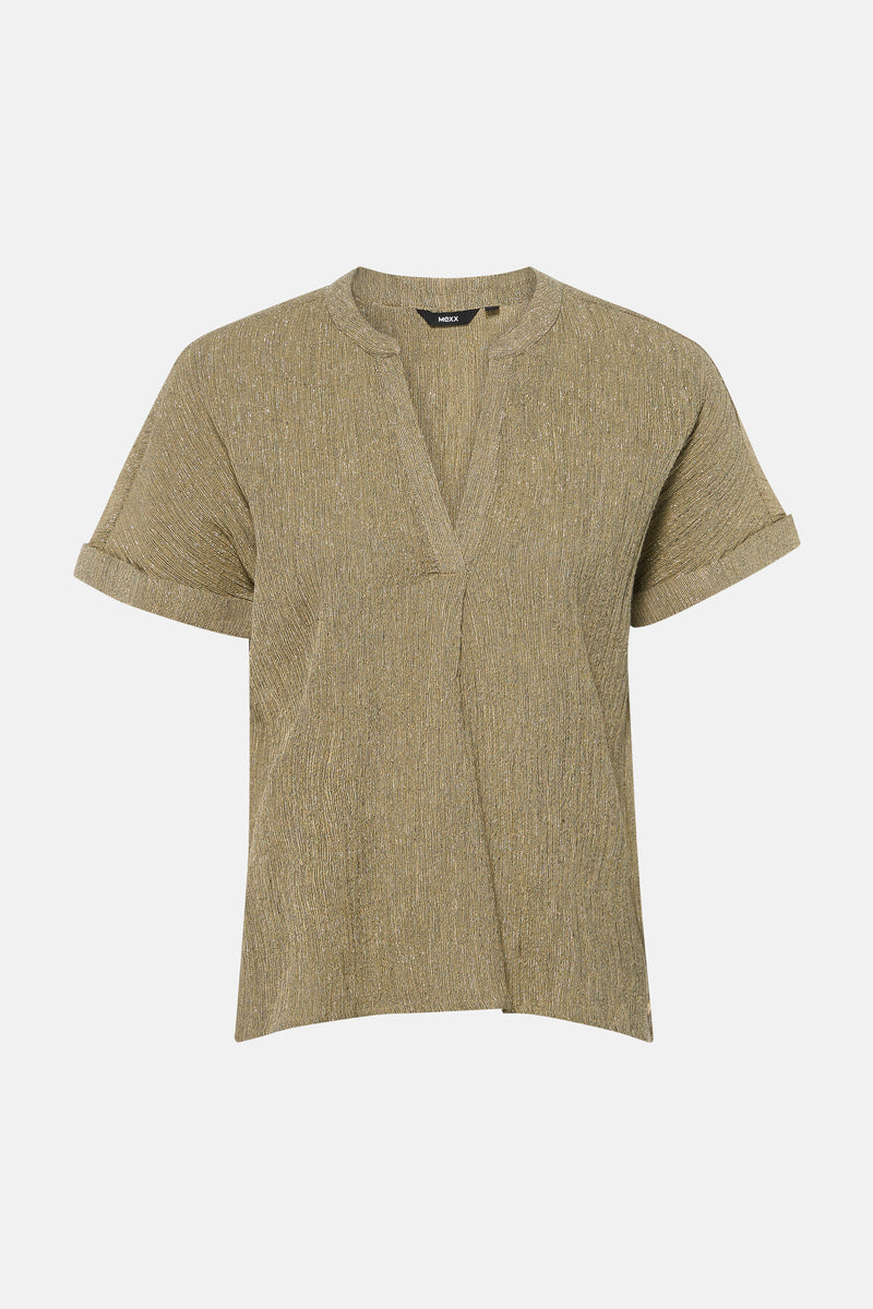 Gouden T-shirt met korte mouwen van MEXX, met een textuurprint en een relaxte pasvorm.