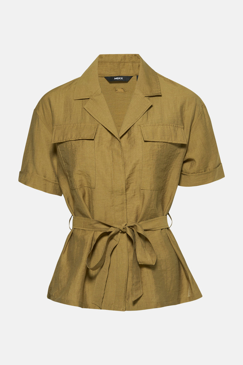 Chemise à manches courtes verte de MEXX, avec ceinture nouée et poches à rabat.