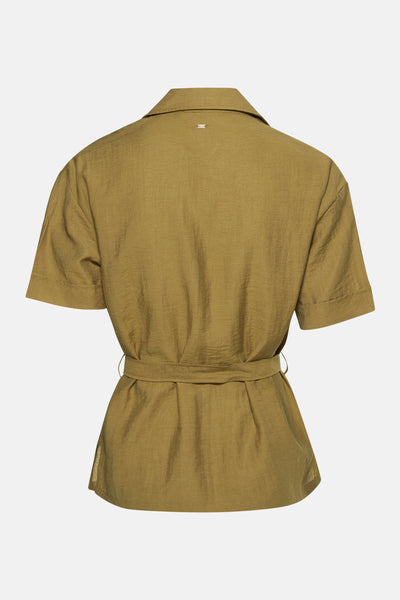 Chemise à manches courtes verte de MEXX, avec ceinture assortie, vue de dos.