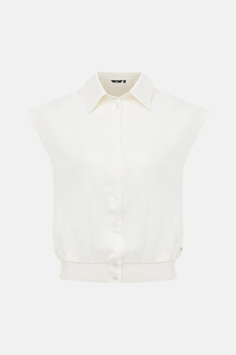Witte MEXX blouse met korte mouwen, klassieke kraag en knoopsluiting.