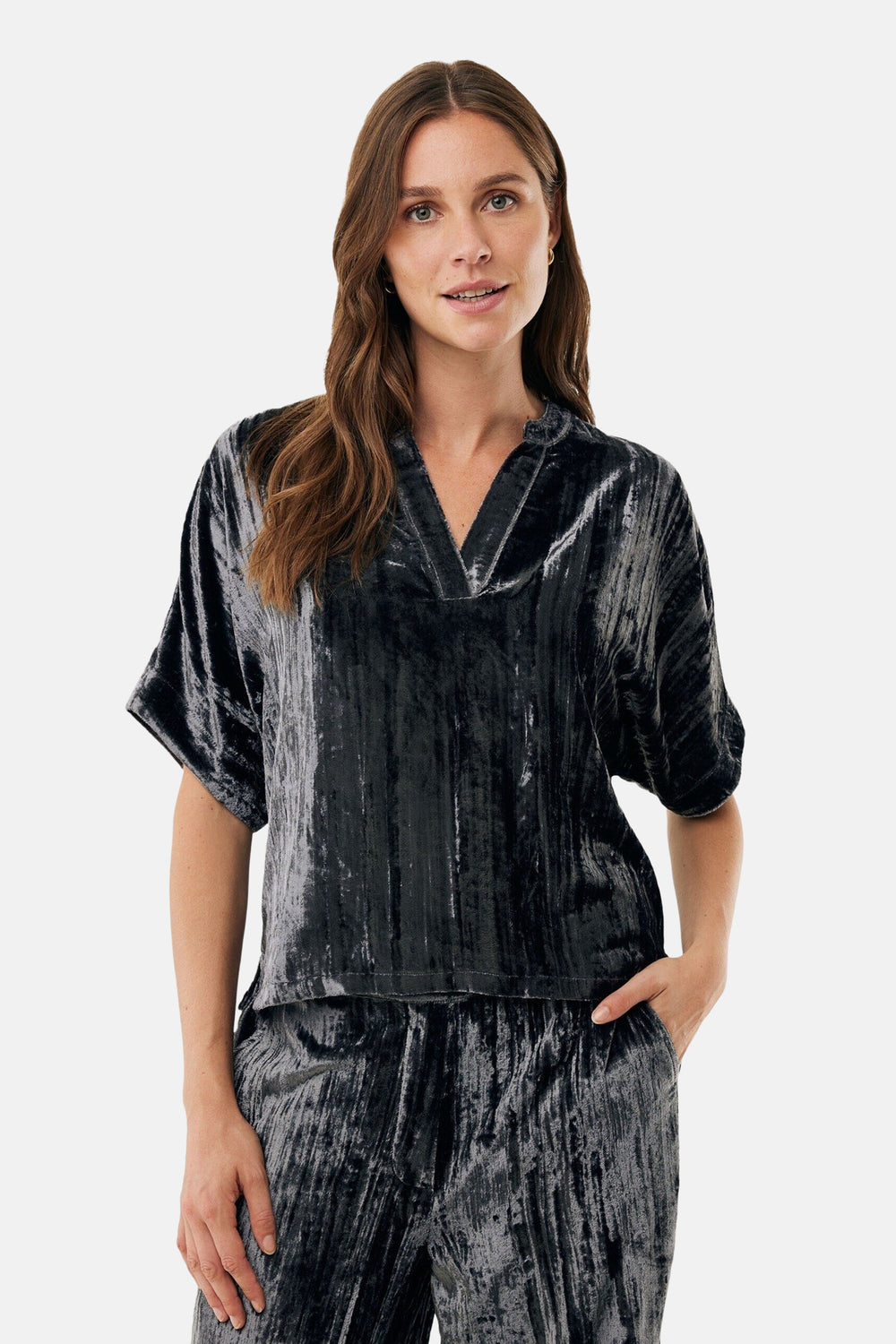 Blouse met korte mouwen - grijs