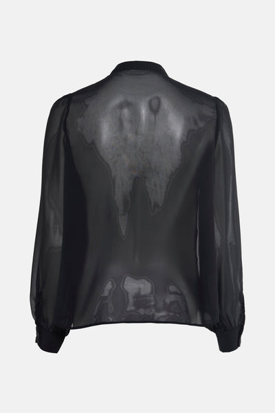 Chemise noire à manches longues de MEXX, avec une texture transparente et des poignets boutonnés, vue de dos.