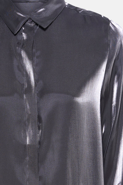 Grijze blouse met lange mouwen van MEXX, van satijnachtige stof, met knopen en een klassieke kraag.