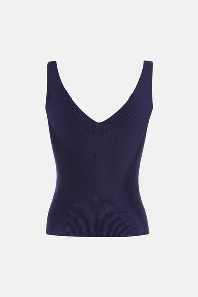 Débardeur côtelé bleu marine de MEXX, coupe ajustée avec col en V.