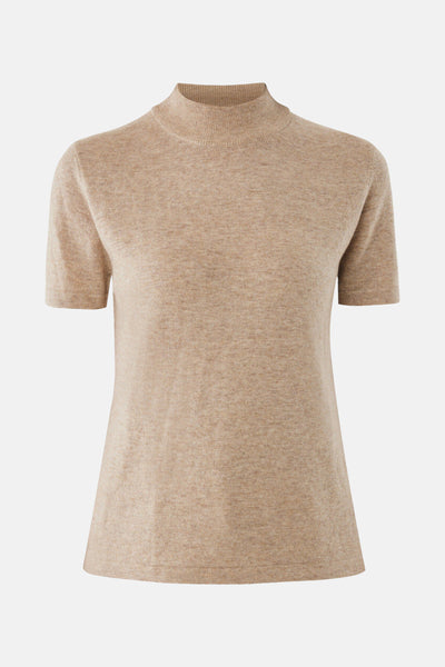 Pull à col rond beige de MEXX, en maille fine avec manches courtes et col montant.