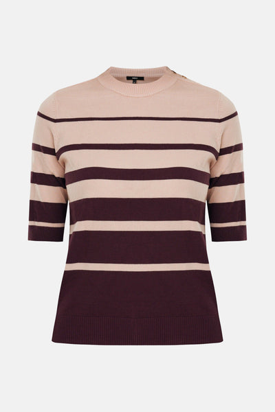 Pull à col rond multicolore de MEXX, à rayures horizontales bordeaux et beige rosé.