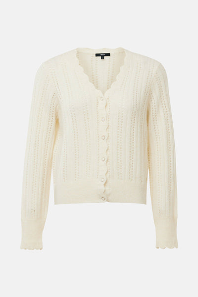 Cardigan écru en maille ajourée de MEXX, avec encolure festonnée et fermeture boutonnée.

