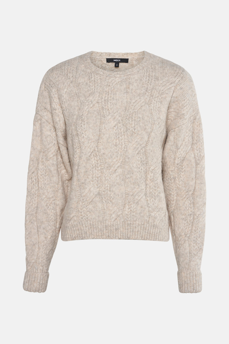 Beige trui met ronde hals van MEXX, met kabelpatroon in breisel.