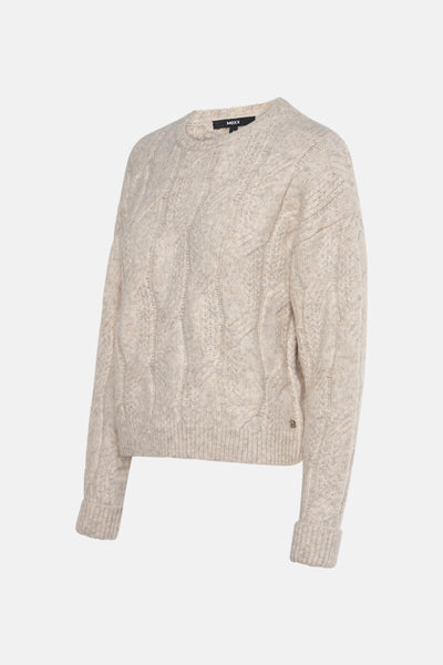 Beige trui met ronde hals van MEXX, met all-over kabelpatroon.