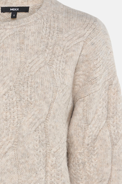 Beige trui met ronde hals van MEXX met kabelpatroon.