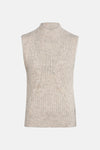 Beige gebreid mouwloos topje van MEXX, met een opstaande kraag en een kabelpatroon.