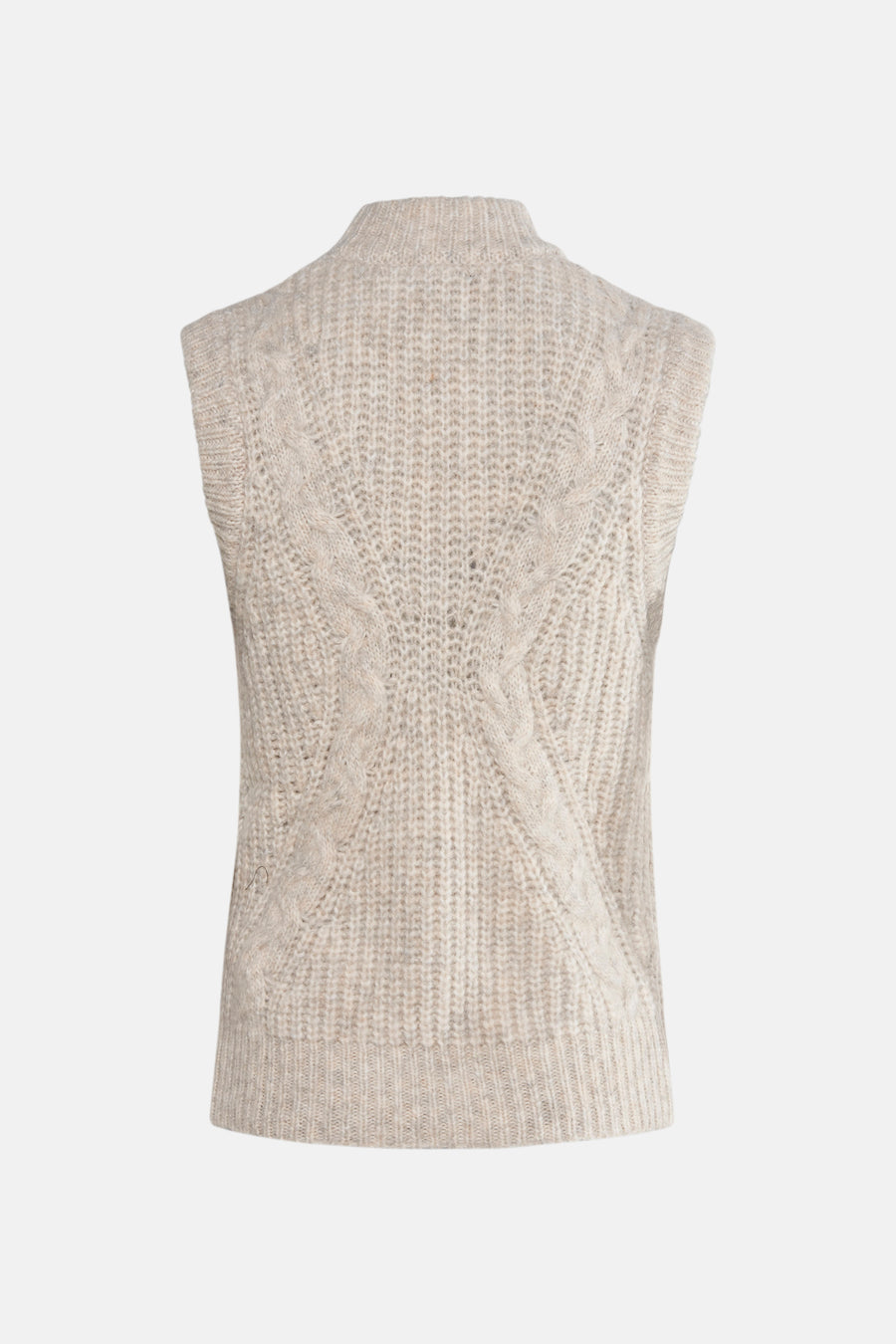 Beige mouliné tanktop van MEXX, achterkant, met opstaande kraag en mouwloos.