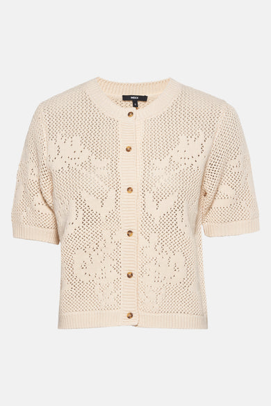 Cardigan écru de MEXX en maille ajourée avec manches courtes et fermeture boutonnée.